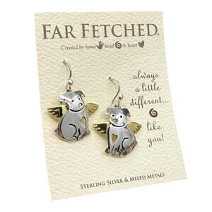Far Fetched Angel Puppy Dog Dangle Earrings 925 Sterling Silver Artisan Handmade